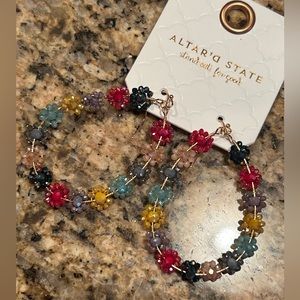 Floral Hoop Beaded Multicolored Earrings